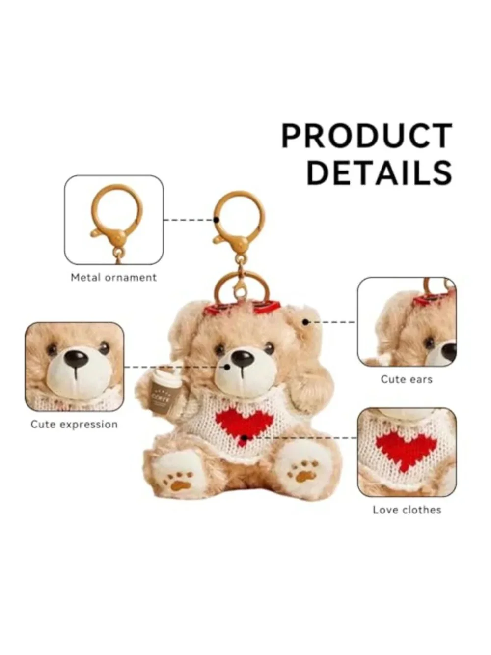 Plush Bear Charm Keychain Kawaii, Bag Charms for Women Girls, Cute Key Ring